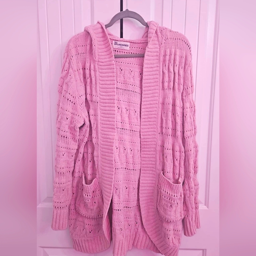 Pink Cardigan Sweater with Ribbed Knit JUNIOR SIZE